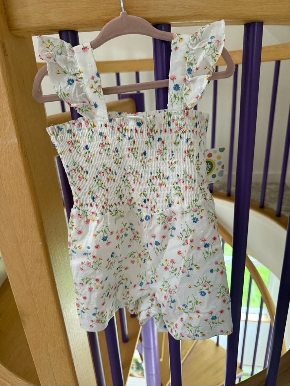 18M “Little Me” Toddler Girl’s White Floral Smocked Romper w/Ruffle Straps NWT